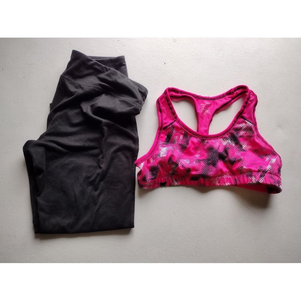 Champion Girls Pink Black Activewear Set Sports Bra Capri Leggings‎ Large 10-12